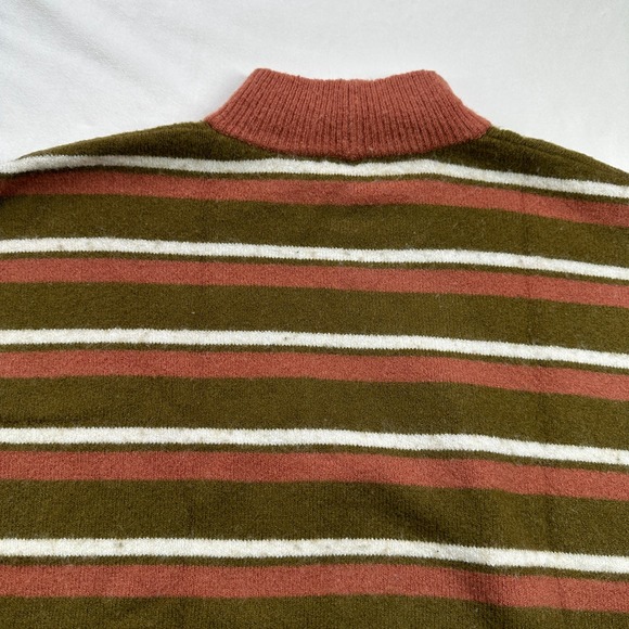 MADEWELL Small Striped Mock Neck Wool Sweater Brown Green Casual Pullover Top - Picture 16 of 16